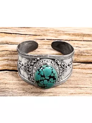 Adjustable Oval Shaped Turquoise Sterling Silver Bracelet