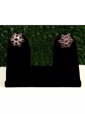 Large Sterling Silver Earring with Garnet Stone