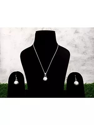 Sterling Silver Pearl Stone Pendant with Earrings Set