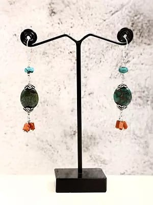 Turquoise and Coral Gemstone Dangle Earring
