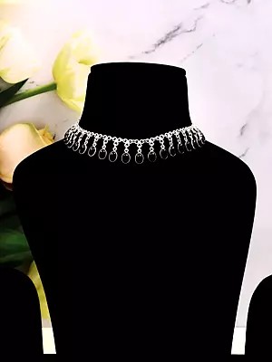 Stylish Sterling Silver Choker Necklace with Black Onyx Stone