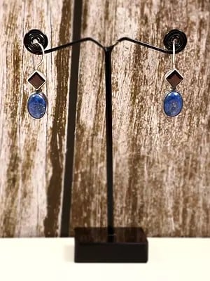 Stylish Sterling Silver Earring with Lapis Lazuli and Garnet Stone