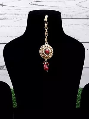 Round Shape Maang Tikka with Ruby Gemstone | Indian Gemstone Jewelry