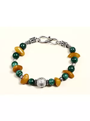 Green Malachite and Carnelian Tumbled Gemstone Bracelet