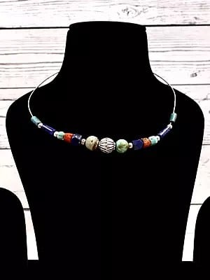 Sterling Silver Choker Necklace with Multi Stone