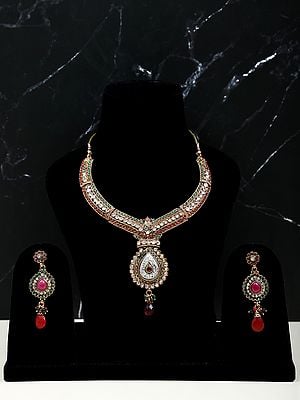 Stones Fashion Necklace with Earrings Set