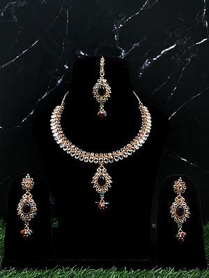 Stone Studded Fashion Necklace & Earring with Maang Tikka Set
