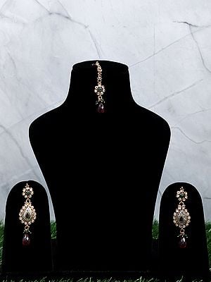 Stone Fashion Earring Set with Maang Tikka | Indian Fashion Jewelry