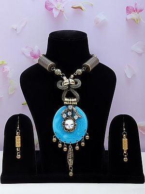 Fancy Long Necklace with Earring Set