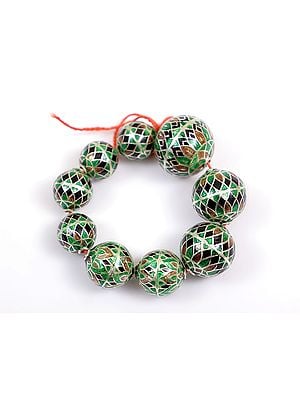 Sterling Silver Meenakari Beads (Price Per Nine Pieces)