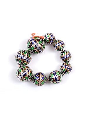 Sterling Silver Meenakari Beads (Price Per Nine Pieces)