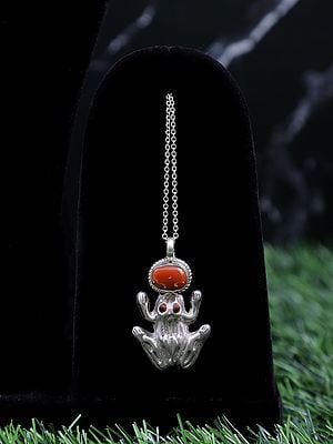 Sterling Silver Frog Pendant with Coral Gemstone