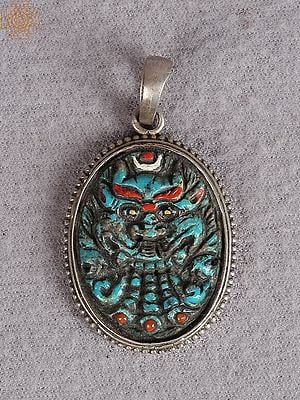 Silver Figure Pendant with Turquoise and Coral Stone