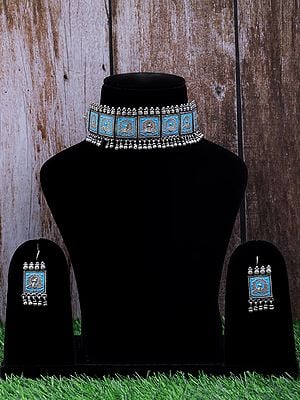 Sterling Silver Choker Necklace with Earring Set