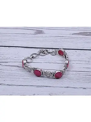 Stylish Sterling Silver Bracelet with Ruby Gemstone