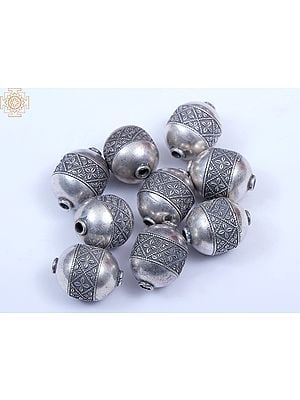 Sterling Silver Beads with Leaf Design (9 Pieces)