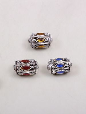 Sterling Silver Beads with Colorful Cut Glass