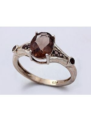 Designer Sterling Silver Ring with Faceted Smoky Quartz Gemstone