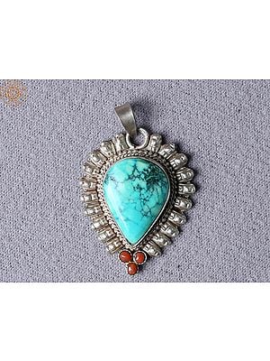 Turquoise Blue Silver Pendant from Nepal