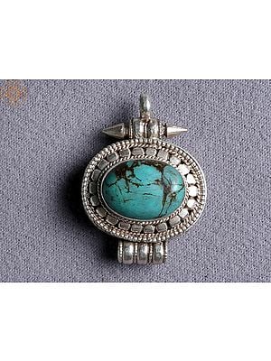 Silver Tibetan Ghau Turquoise Pendant from Nepal