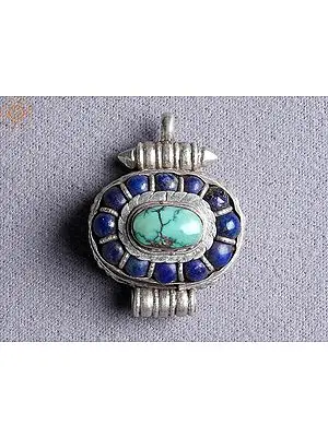 Tibetan Ghau Turquoise with Multiple Stones Silver Pendant | From Nepal
