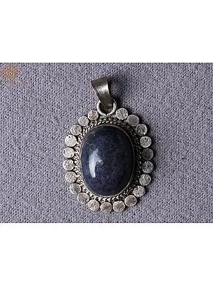 Navy Blue Onyx Gemstone Silver Pendant from Nepal