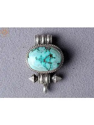 Turquoise Tibetan Ghau Silver Pendant from Nepal