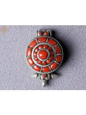 Three Layered Round Tibetan Coral Ghau Pendant from Nepal