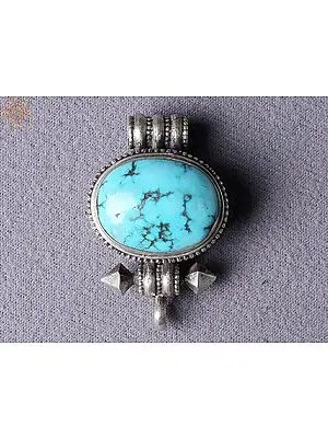 Turquoise Tibetan Ghau Silver Pendant from Nepal