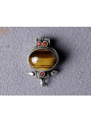 Tiger Eye Tibetan Ghau Silver Pendant from Nepal