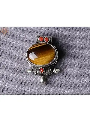 Tiger Eye Silver Pendant | Tibetan Ghau from Nepal