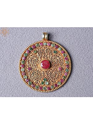 Multiple Ruby Round Pendant Silver Copper Plated Ghau