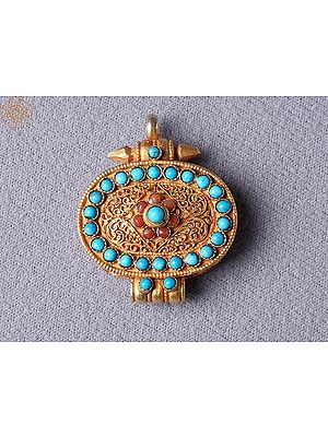 Turquoise Silver Gold Plated Ghau Pendant