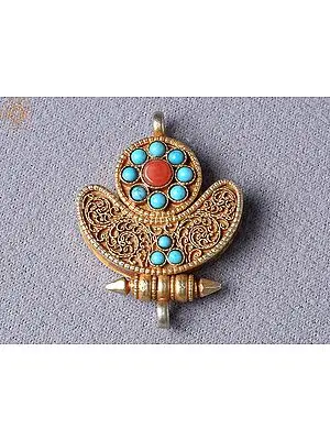 Sun and Half Moon Ghau Pendant Silver Gold Plated