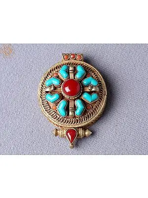 Double Dorje Ghau Pendant Copper Gold Plated