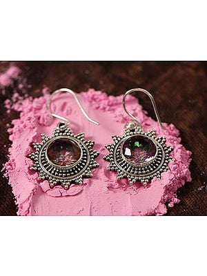 Buy Graceful Sterling Silver Earrings Studded with Semi-Precious Stones Only at Exotic India