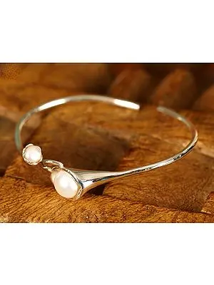 White Pearl Open Bracelet | Sterling Silver Bracelet