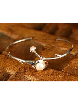 White Pearl Open Bracelet | Sterling Silver Bracelet