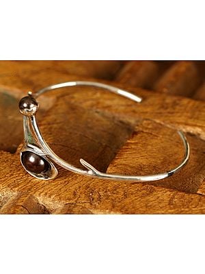 Flower Branch Black Pearl Open Bracelet | Sterling Silver Jewelry