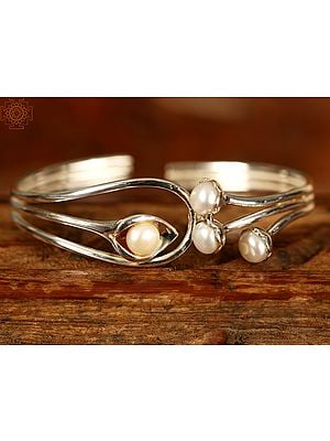 Multi-Layered Designer White Pearls | Sterling Silver Bracelet