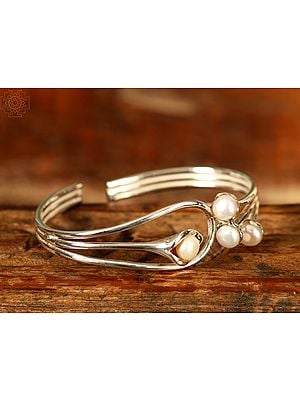 Multi-Layered Designer White Pearl Bracelet in Sterling Silver