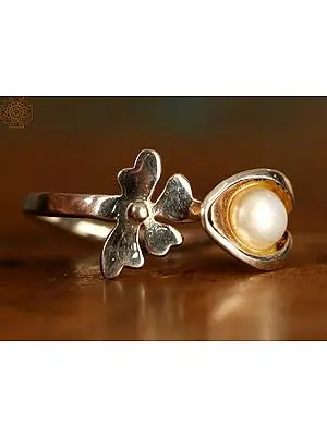 White Pearl and Leaf | Sterling Silver Rings