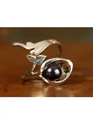 Black Pearl and Leaves | Sterling Silver Rings