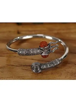 Shiva Trident with Rudraksha Open Bracelet | Sterling Silver Bracelet