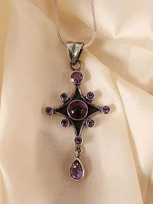 Star-Design Amethyst Pendant | Sterling Silver Pendant