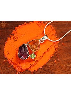 Natural Amethyst and Citrine Stone | Sterling Silver Pendant