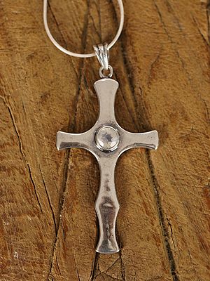 Cross with Stone in Center | Sterling Silver Pendant