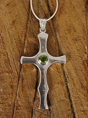 Cross with Stone in Center | Sterling Silver Pendant