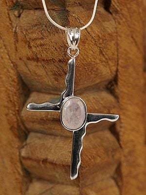 Designer Cross With Moonstone In Center | Sterling Silver Pendant