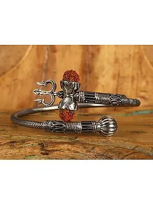 Shiva Trident and Rudraksh Grill Pattern | Sterling Silver Bracelet